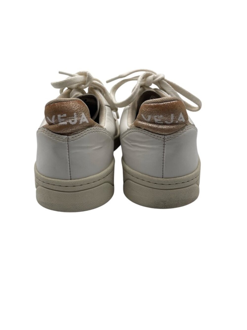 Veja V-10 White Metallic Gold Leather Low Top Women's Sneakers Shoe Size US 8 - Picture 5 of 7